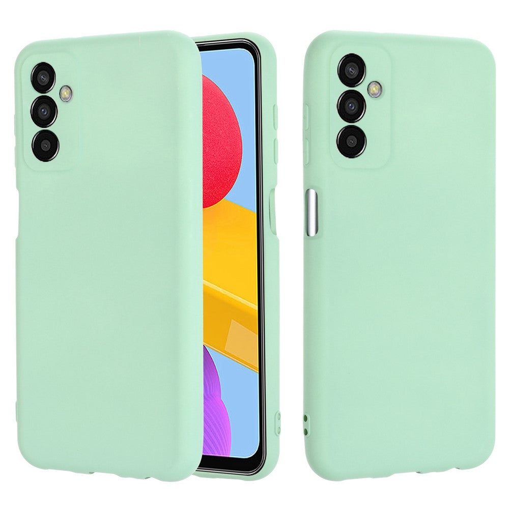 For Samsung Galaxy M13 4G Mobile Phone Case Liquid Silicone Anti-scratch Cell Phone Shell Cover with Strap - Green