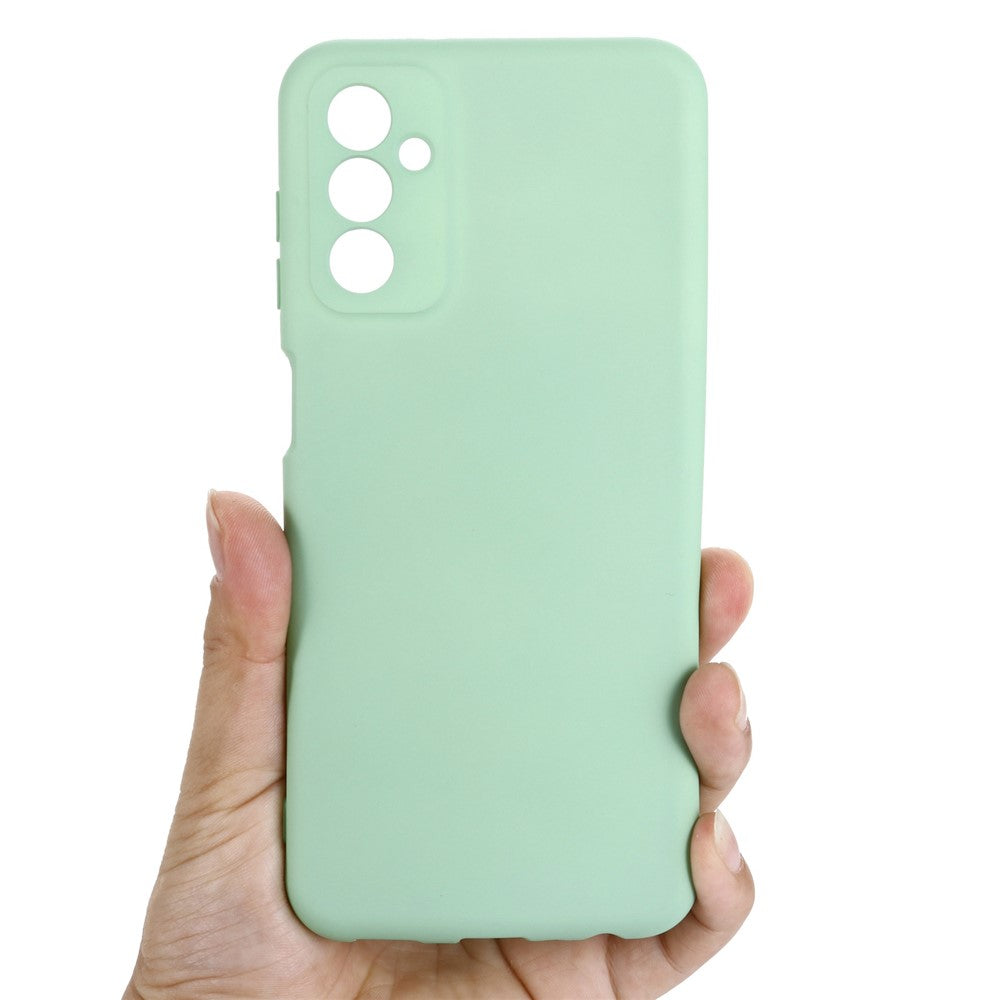 For Samsung Galaxy M13 4G Mobile Phone Case Liquid Silicone Anti-scratch Cell Phone Shell Cover with Strap - Green