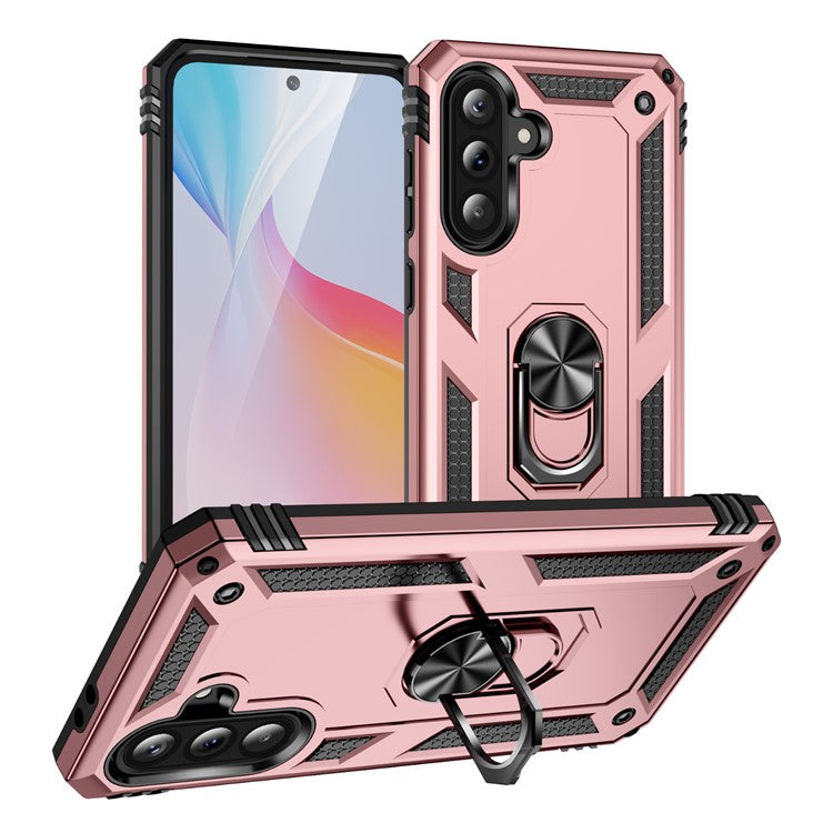 For Samsung Galaxy A36 5G Case PC+TPU Phone Cover with Rotary Ring Kickstand - Rose Gold