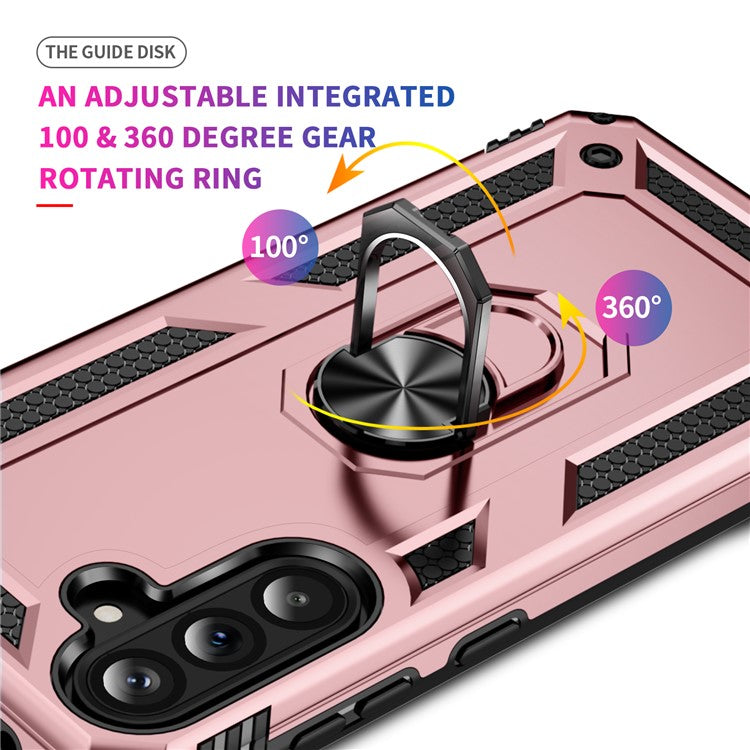 For Samsung Galaxy A36 5G Case PC+TPU Phone Cover with Rotary Ring Kickstand - Rose Gold