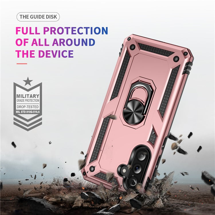 For Samsung Galaxy A36 5G Case PC+TPU Phone Cover with Rotary Ring Kickstand - Rose Gold