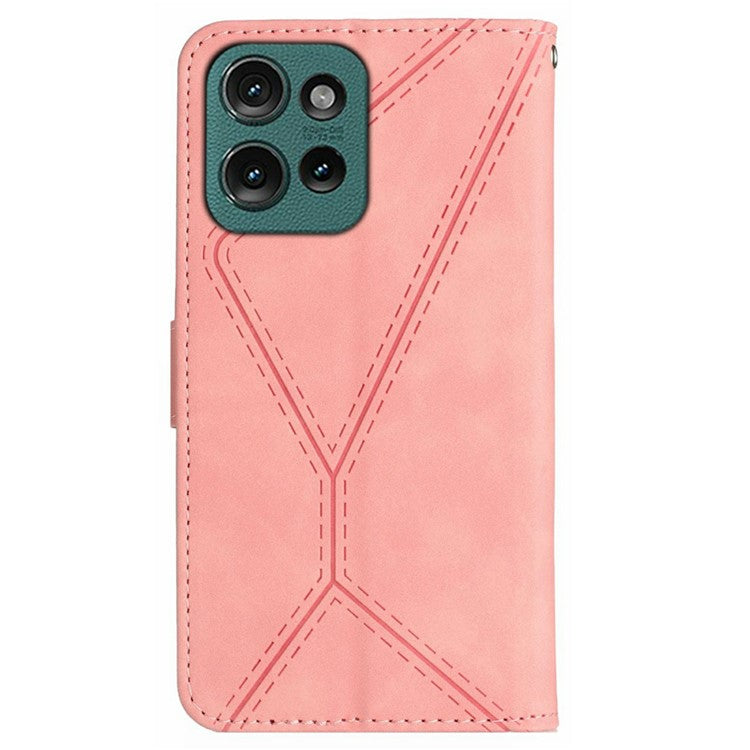For Motorola Moto G 5G (2025) Case Skin-Touch Lines PU Leather Flip Phone Cover - Pink