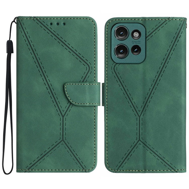 For Motorola Moto G 5G (2025) Case Skin-Touch Lines PU Leather Flip Phone Cover - Green
