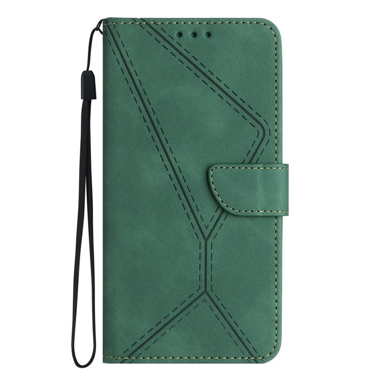 For Motorola Moto G 5G (2025) Case Skin-Touch Lines PU Leather Flip Phone Cover - Green