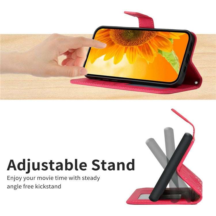 For Motorola Moto G 5G (2025) Case Sunflower Imprint PU Leather Phone Cover with Long Strap - Rose