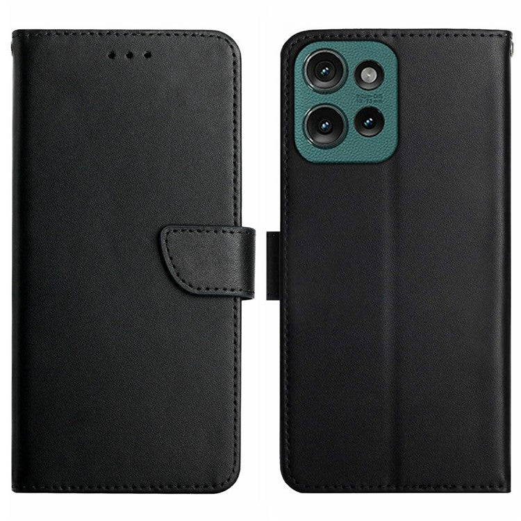 For Motorola Moto G 5G (2025) Case Genuine Cow Leather Phone Cover Nappa Texture - Black