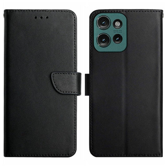 For Motorola Moto G 5G (2025) Case Genuine Cow Leather Phone Cover Nappa Texture - Black