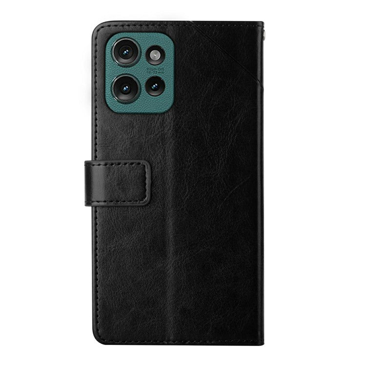For Motorola Moto G 5G (2025) Case Y-Shaped Lines Imprint Leather Phone Cover - Black