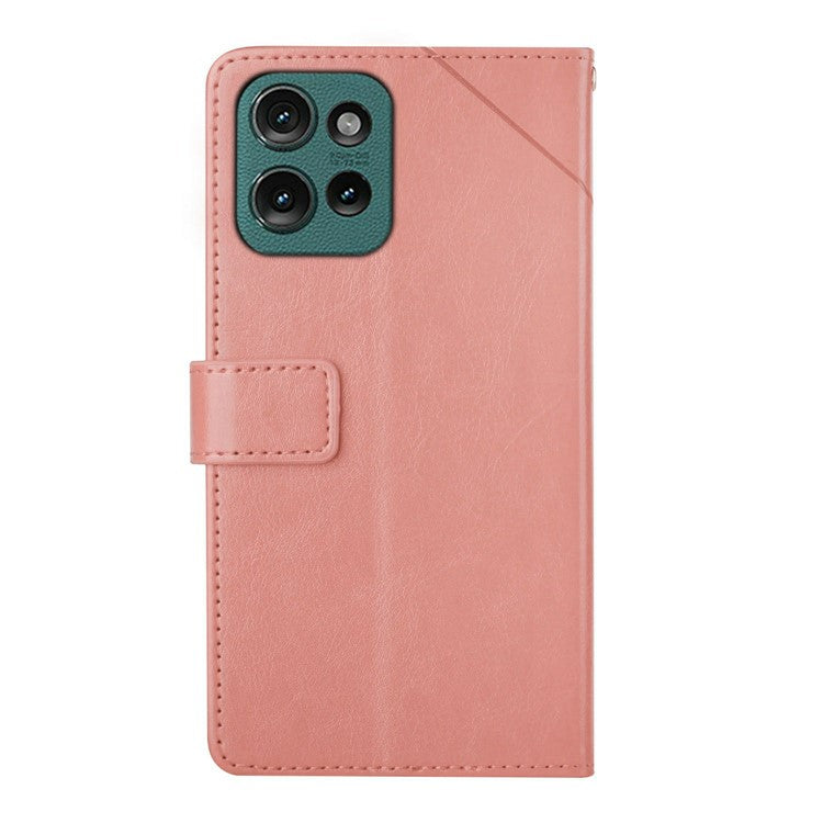 For Motorola Moto G 5G (2025) Case Y-Shaped Lines Imprint Leather Phone Cover - Pink
