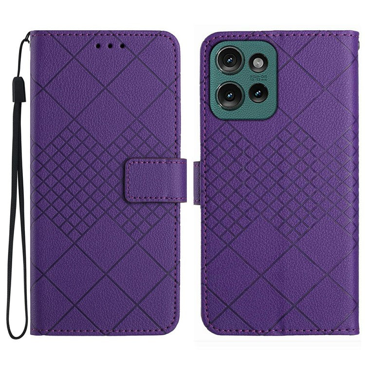 For Motorola Moto G 5G (2025) Wallet Phone Case Imprint PU Leather Flip Folio Cover - Dark Purple