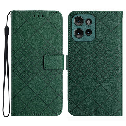 For Motorola Moto G 5G (2025) Wallet Phone Case Imprint PU Leather Flip Folio Cover - Green