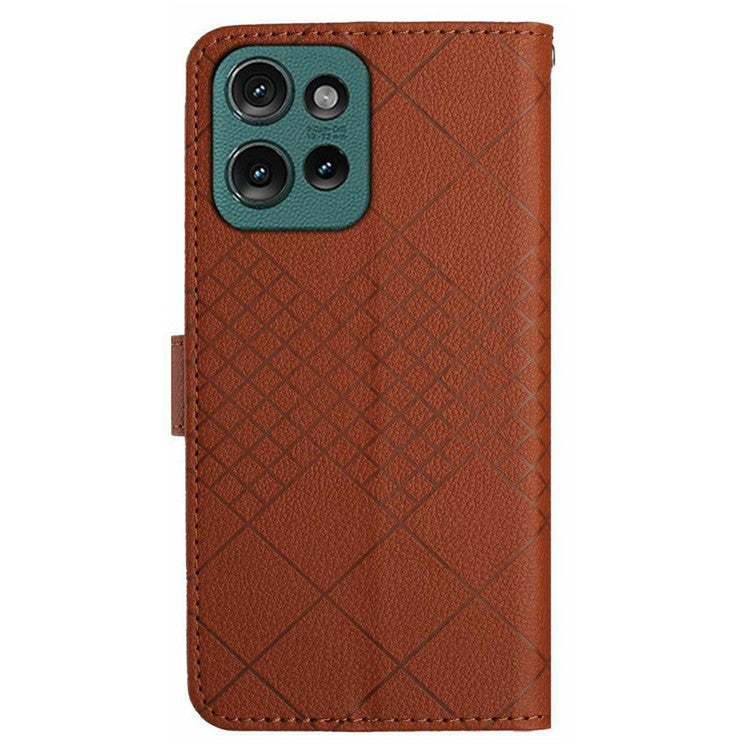 For Motorola Moto G 5G (2025) Wallet Phone Case Imprint PU Leather Flip Folio Cover - Brown