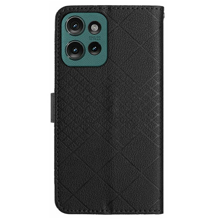 For Motorola Moto G 5G (2025) Wallet Phone Case Imprint PU Leather Flip Folio Cover - Black  /  Black