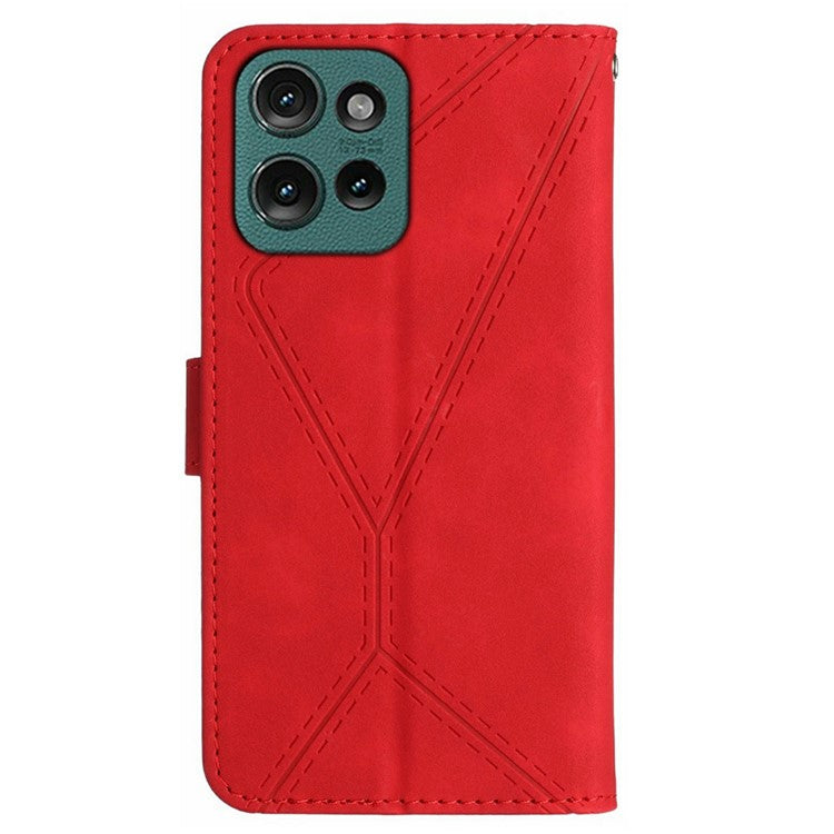 For Motorola Moto G Play (2025) 4G / G Power (2025) Case Skin-Touch Lines PU Leather Flip Phone Cover - Red
