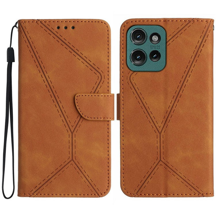For Motorola Moto G Play (2025) 4G / G Power (2025) Case Skin-Touch Lines PU Leather Flip Phone Cover - Brown