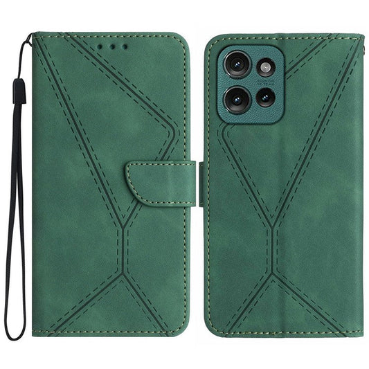 For Motorola Moto G Play (2025) 4G / G Power (2025) Case Skin-Touch Lines PU Leather Flip Phone Cover - Green