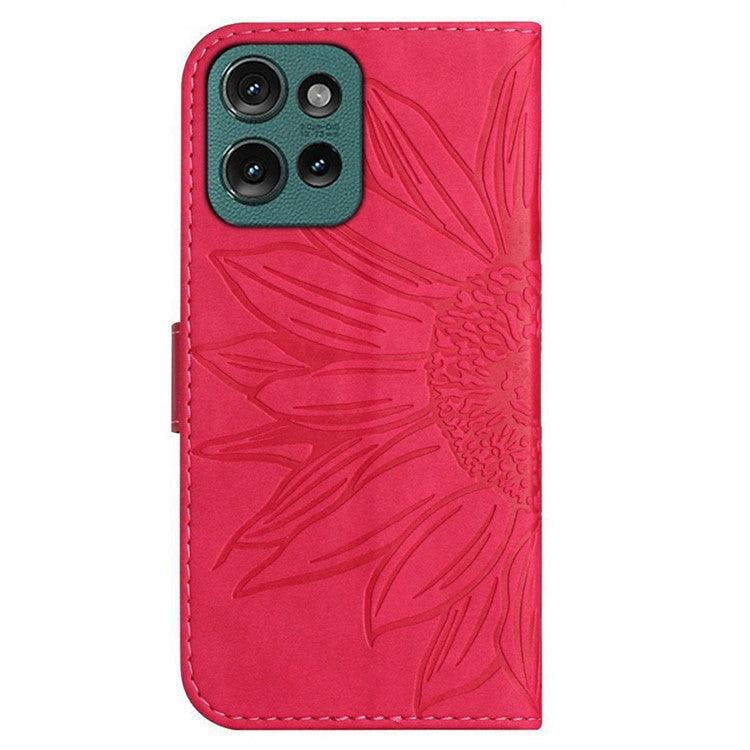 For Motorola Moto G Play (2025) 4G / G Power (2025) Case Sunflower Imprint Leather Wallet Phone Cover with Wrist Strap - Rose