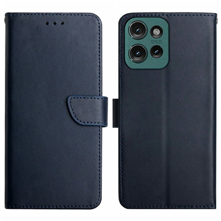 For Motorola Moto G Play (2025) 4G / G Power (2025) Case Genuine Cow Leather Phone Cover Nappa Texture - Blue