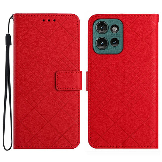 For Motorola Moto G Play (2025) 4G / G Power (2025) Wallet Phone Case Imprint PU Leather Flip Folio Cover - Red