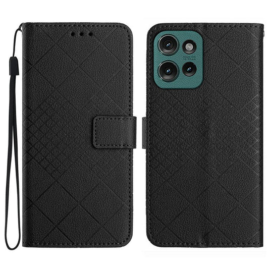 For Motorola Moto G Play (2025) 4G / G Power (2025) Wallet Phone Case Imprint PU Leather Flip Folio Cover - Black