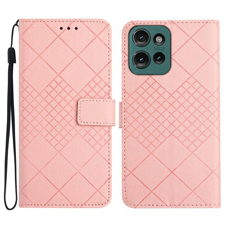 For Motorola Moto G Play (2025) 4G / G Power (2025) Wallet Phone Case Imprint PU Leather Flip Folio Cover - Pink