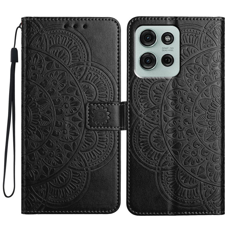 For Motorola Moto G75 5G Leather Case with Card Slots Mandala Pattern Phone Cover Stand - Black