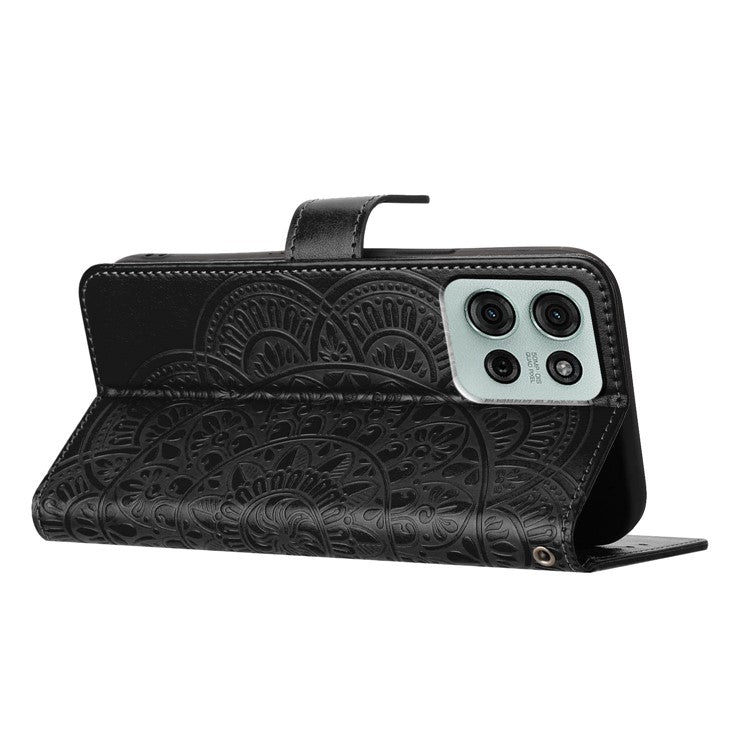 For Motorola Moto G75 5G Leather Case with Card Slots Mandala Pattern Phone Cover Stand - Black