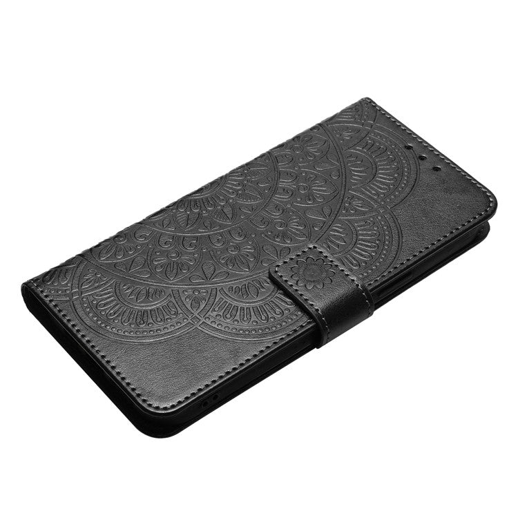 For Motorola Moto G75 5G Leather Case with Card Slots Mandala Pattern Phone Cover Stand - Black