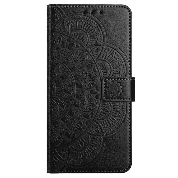 For Motorola Moto G75 5G Leather Case with Card Slots Mandala Pattern Phone Cover Stand - Black
