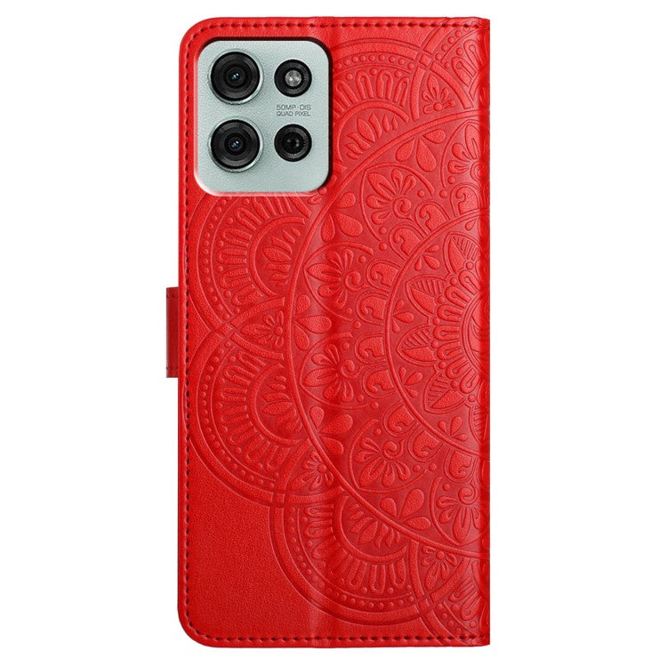 For Motorola Moto G75 5G Leather Case with Card Slots Mandala Pattern Phone Cover Stand - Red