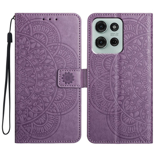 For Motorola Moto G75 5G Leather Case with Card Slots Mandala Pattern Phone Cover Stand - Purple
