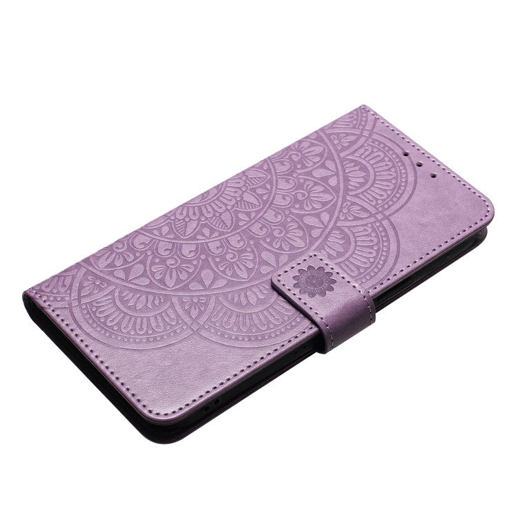 For Motorola Moto G75 5G Leather Case with Card Slots Mandala Pattern Phone Cover Stand - Purple
