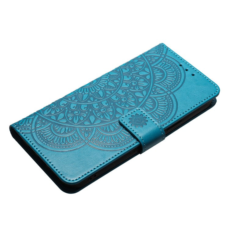 For Motorola Moto G75 5G Leather Case with Card Slots Mandala Pattern Phone Cover Stand - Blue