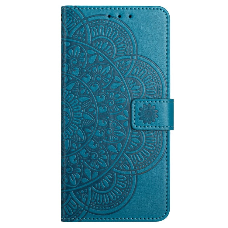For Motorola Moto G75 5G Leather Case with Card Slots Mandala Pattern Phone Cover Stand - Blue