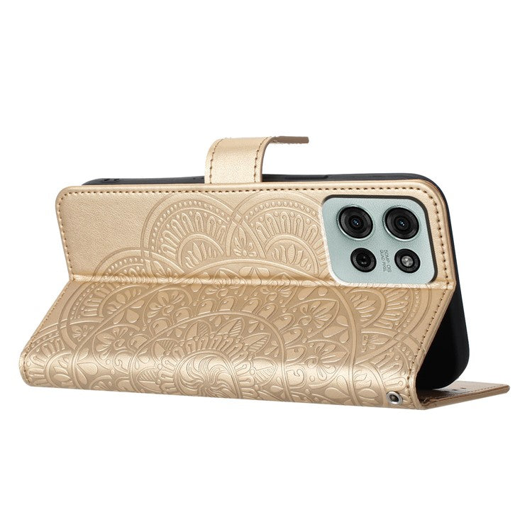 For Motorola Moto G75 5G Leather Case with Card Slots Mandala Pattern Phone Cover Stand - Gold