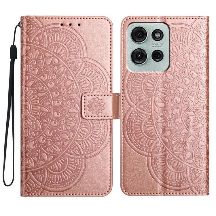 For Motorola Moto G75 5G Leather Case with Card Slots Mandala Pattern Phone Cover Stand - Rose Gold