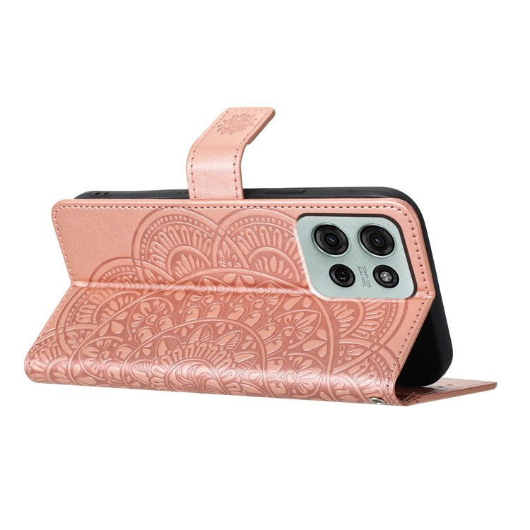 For Motorola Moto G75 5G Leather Case with Card Slots Mandala Pattern Phone Cover Stand - Rose Gold