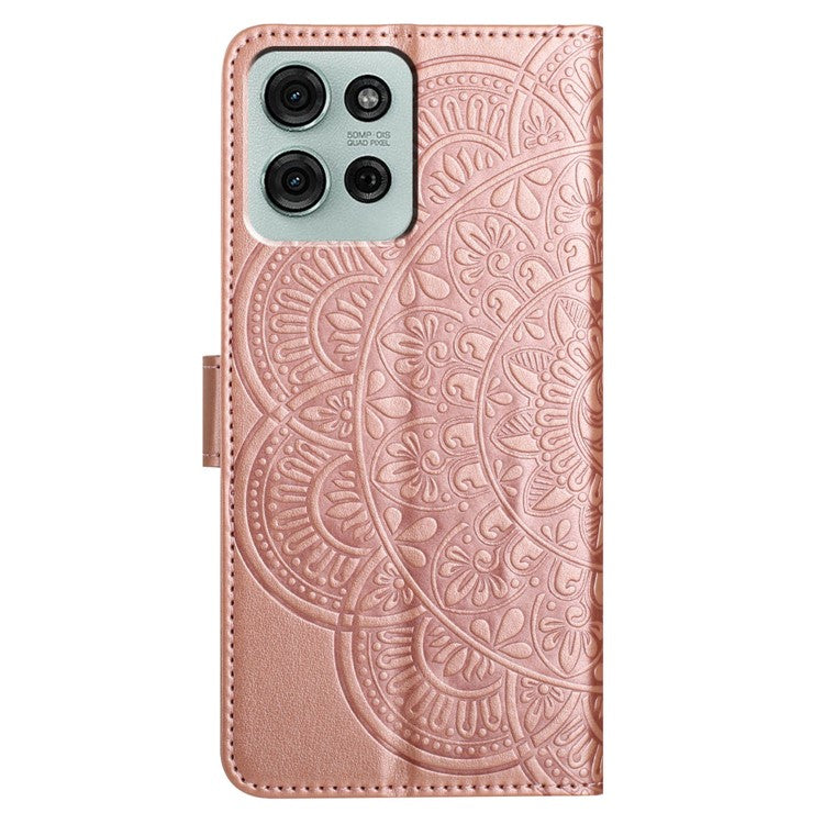 For Motorola Moto G75 5G Leather Case with Card Slots Mandala Pattern Phone Cover Stand - Rose Gold