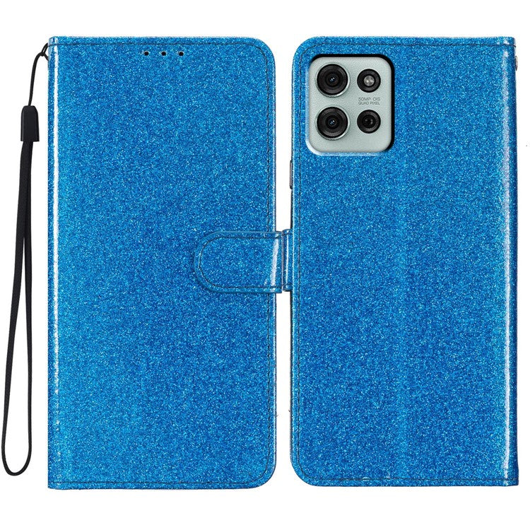 For Motorola Moto G75 5G Wallet Case Glitter Anti-Scratch Leather Phone Cover Stand - Blue