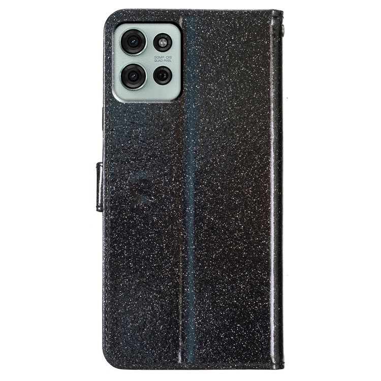 For Motorola Moto G75 5G Wallet Case Glitter Anti-Scratch Leather Phone Cover Stand - Black