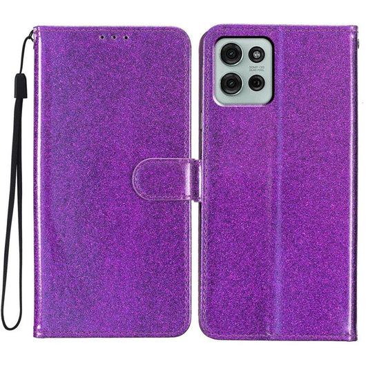 For Motorola Moto G75 5G Wallet Case Glitter Anti-Scratch Leather Phone Cover Stand - Purple