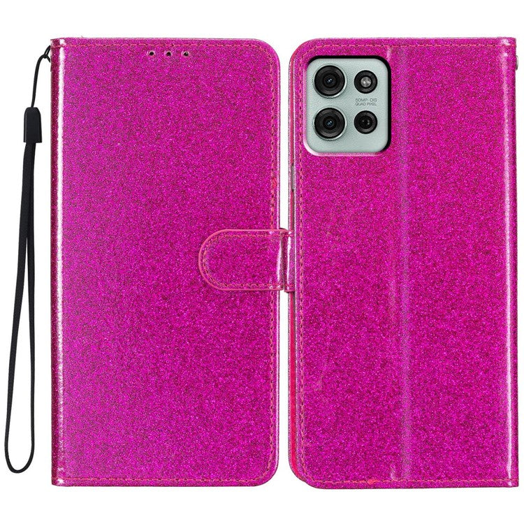 For Motorola Moto G75 5G Wallet Case Glitter Anti-Scratch Leather Phone Cover Stand - Rose