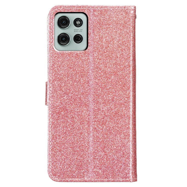 For Motorola Moto G75 5G Wallet Case Glitter Anti-Scratch Leather Phone Cover Stand - Rose Gold