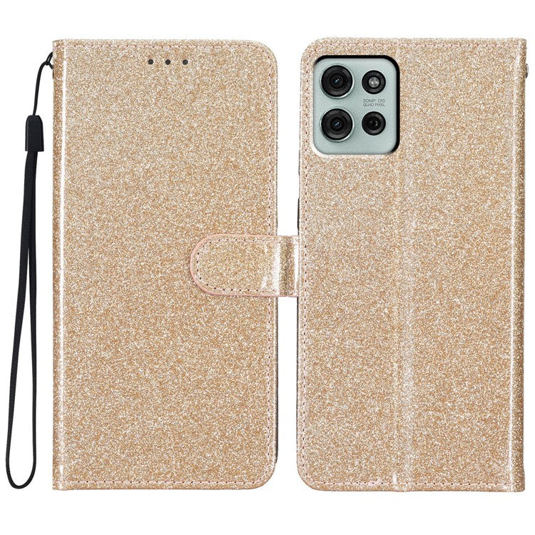 For Motorola Moto G75 5G Wallet Case Glitter Anti-Scratch Leather Phone Cover Stand - Gold