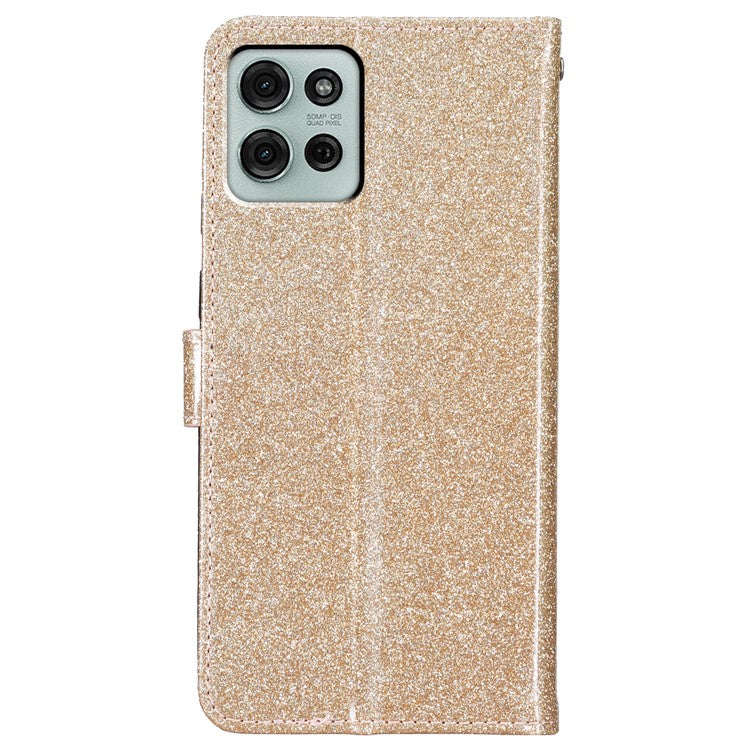 For Motorola Moto G75 5G Wallet Case Glitter Anti-Scratch Leather Phone Cover Stand - Gold