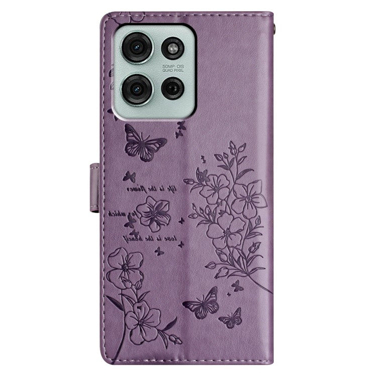 For Motorola Moto G75 5G Wallet Phone Case Butterfly Floral Imprint Leather Flip Cover - Purple