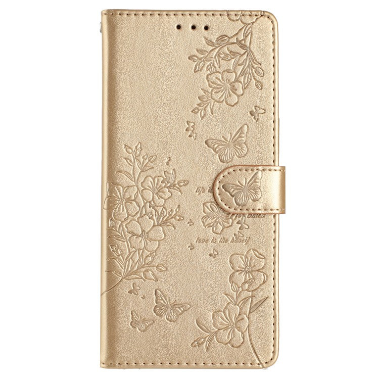 For Motorola Moto G75 5G Wallet Phone Case Butterfly Floral Imprint Leather Flip Cover - Gold