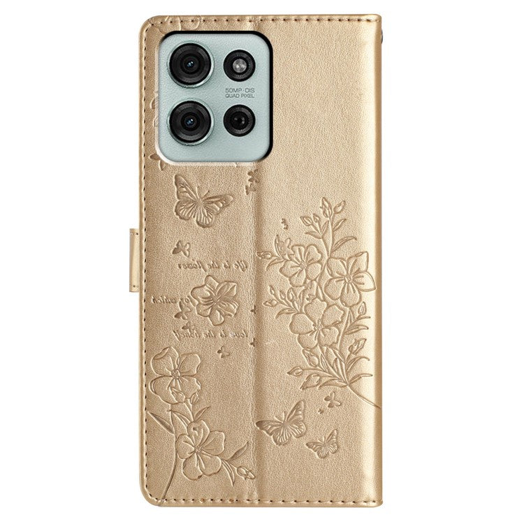 For Motorola Moto G75 5G Wallet Phone Case Butterfly Floral Imprint Leather Flip Cover - Gold