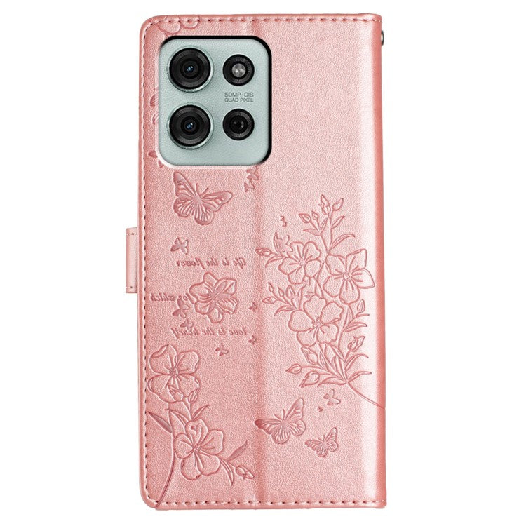 For Motorola Moto G75 5G Wallet Phone Case Butterfly Floral Imprint Leather Flip Cover - Rose Gold