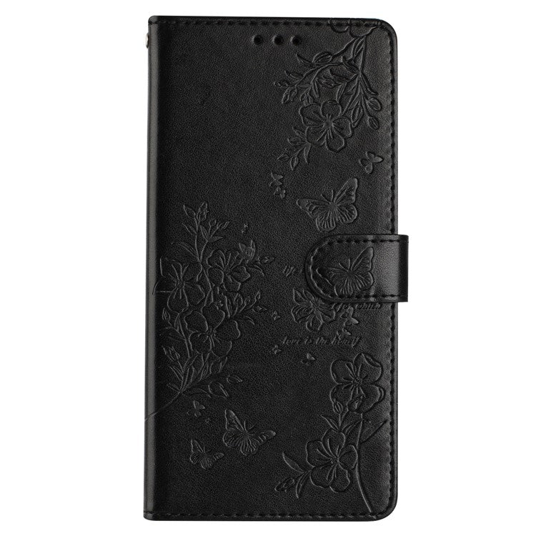 For Motorola Moto G75 5G Wallet Phone Case Butterfly Floral Imprint Leather Flip Cover - Black